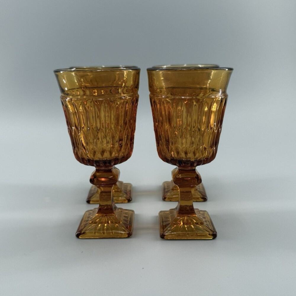 Vintage Indiana Glass Mount Vernon Amber Cordial Wine Glasses Set of 4 Barware